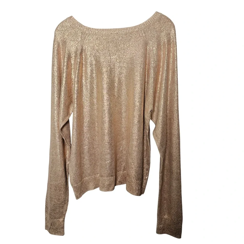 Gap Shine Pullover Womens L Tall Rose Gold Metallic Shimmer Glam Holiday Sweater
